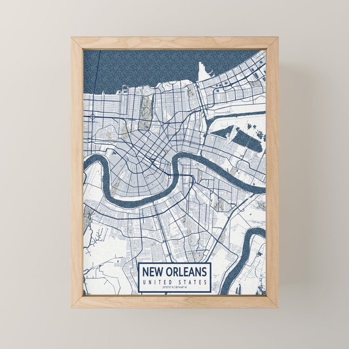 New Orleans City Map of Louisiana, USA - Coastal Mini Art Print Gallery Image 1