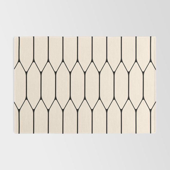 Long Honeycomb Geometric Minimalist Pattern in Almond Cream and Black Rug Gallery Image 2