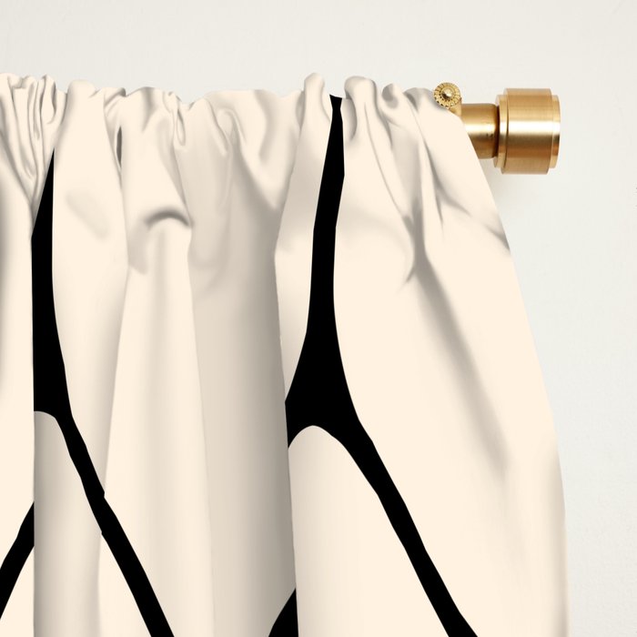 Long Honeycomb Geometric Minimalist Pattern in Almond Cream and Black Window Curtain Gallery Image 2