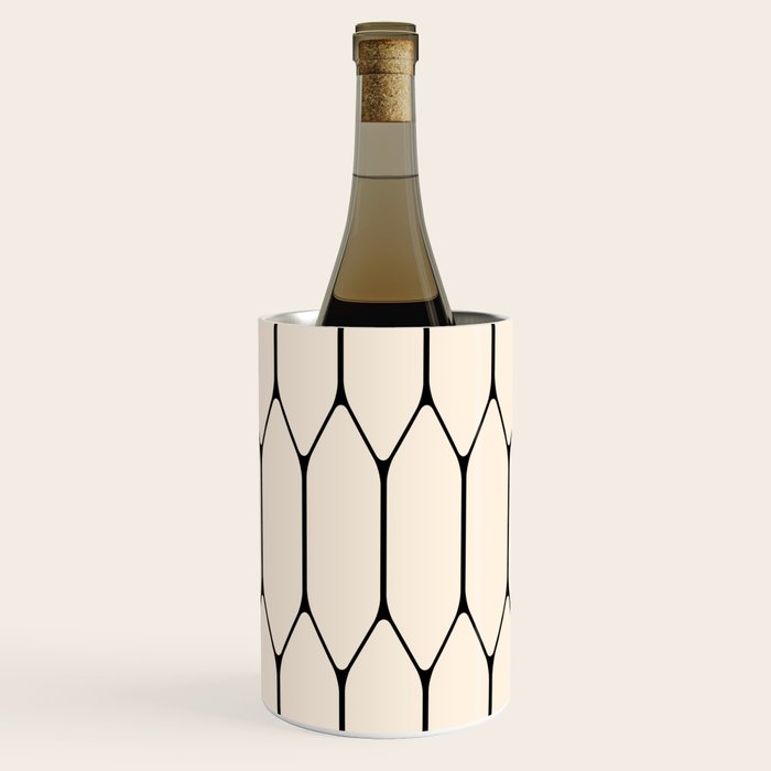 Long Honeycomb Geometric Minimalist Pattern in Almond Cream and Black Wine Chiller Gallery Image 1