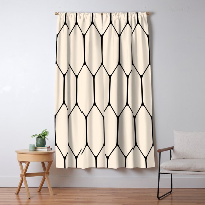 Long Honeycomb Geometric Minimalist Pattern in Almond Cream and Black Window Curtain Gallery Image 5