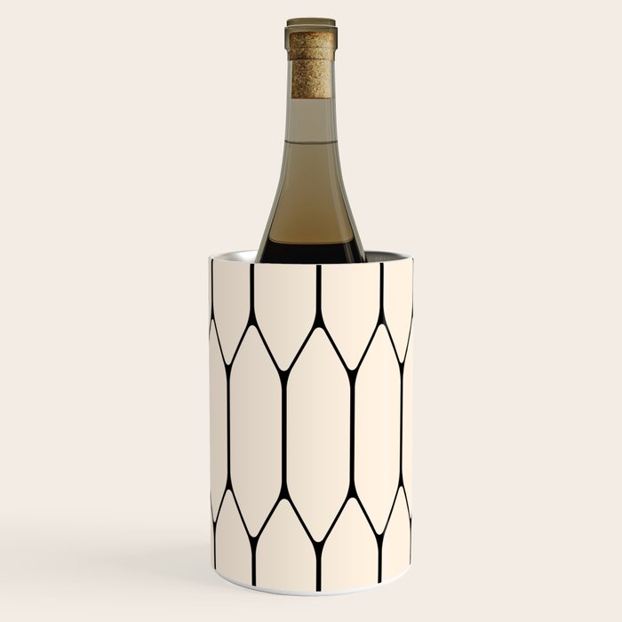Long Honeycomb Geometric Minimalist Pattern in Almond Cream and Black Wine Chiller Gallery Image 2