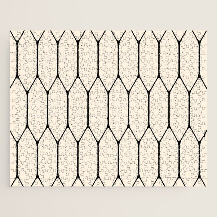 Long Honeycomb Geometric Minimalist Pattern in Almond Cream and Black Jigsaw Puzzle Gallery Image 1