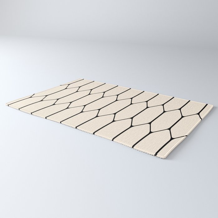 Long Honeycomb Geometric Minimalist Pattern in Almond Cream and Black Rug Gallery Image 3