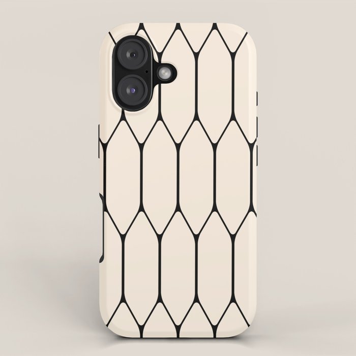 Long Honeycomb Geometric Minimalist Pattern in Almond Cream and Black iPhone Case Gallery Image 1