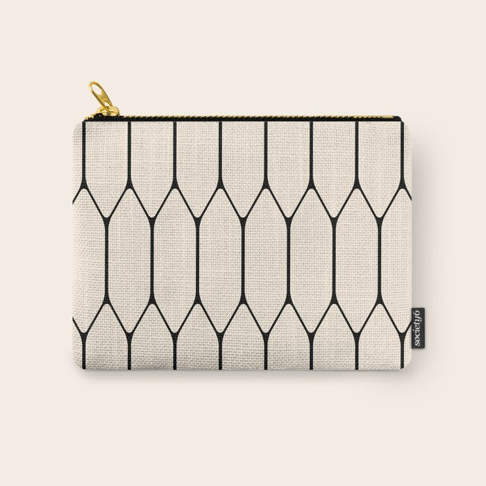 Long Honeycomb Geometric Minimalist Pattern in Almond Cream and Black Carry All Pouch Gallery Image 1