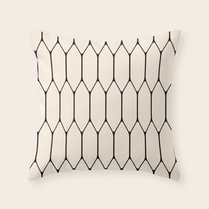 Long Honeycomb Geometric Minimalist Pattern in Almond Cream and Black Throw Pillow Gallery Image 6