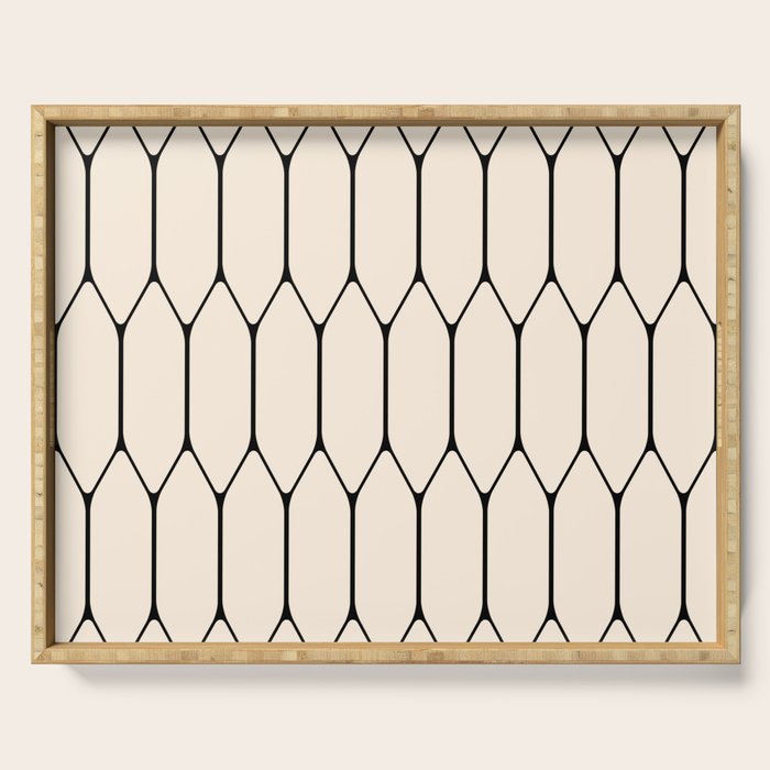 Long Honeycomb Geometric Minimalist Pattern in Almond Cream and Black Serving Tray Gallery Image 1