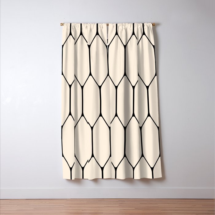 Long Honeycomb Geometric Minimalist Pattern in Almond Cream and Black Window Curtain Gallery Image 3