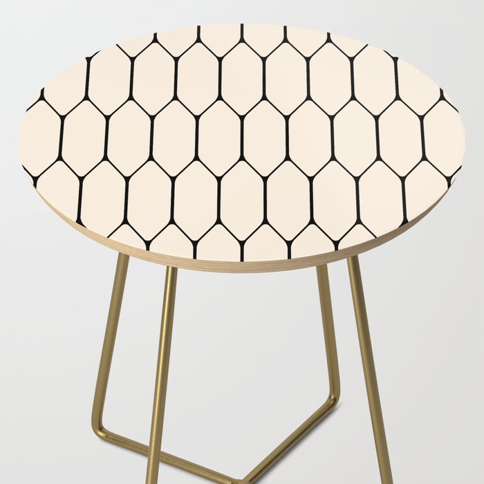 Long Honeycomb Geometric Minimalist Pattern in Almond Cream and Black Side Table Gallery Image 2