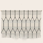 Long Honeycomb Geometric Minimalist Pattern in Almond Cream and Black Wall Hanging Gallery Image 1