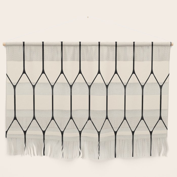 Long Honeycomb Geometric Minimalist Pattern in Almond Cream and Black Wall Hanging Gallery Image 1