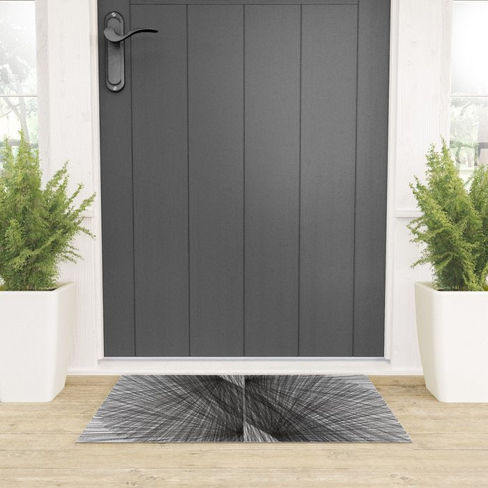 Black & White Mid Century Modern Radiating Lines Geometric Abstract Welcome Mat Gallery Image 3