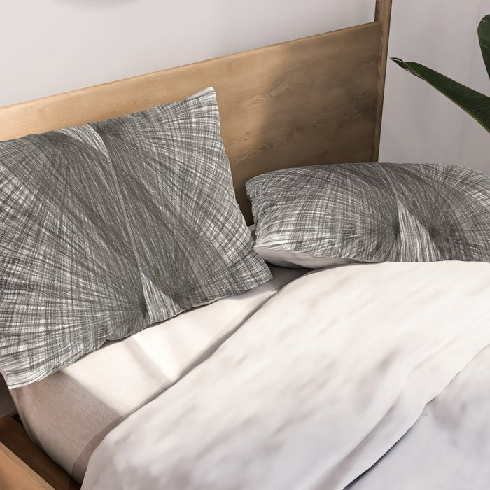 Black & White Mid Century Modern Radiating Lines Geometric Abstract Pillow Sham Gallery Image 2