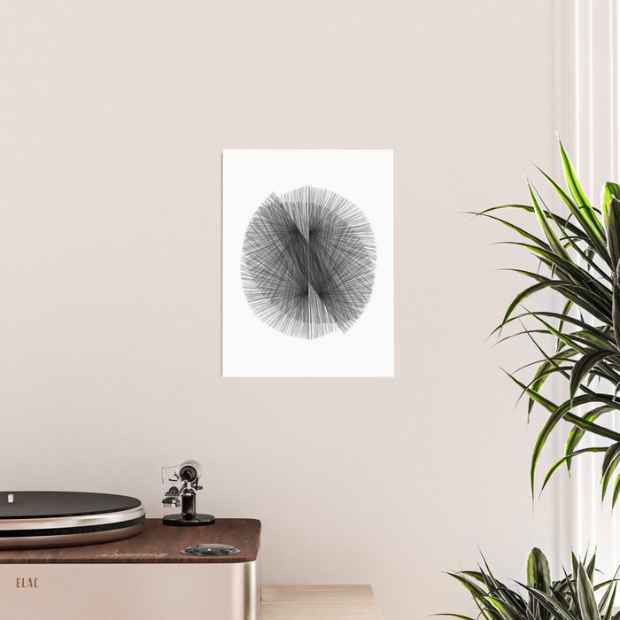 Black & White Mid Century Modern Radiating Lines Geometric Abstract Poster Gallery Image 2