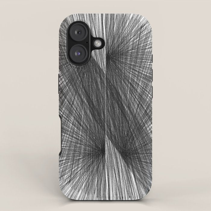 Black & White Mid Century Modern Radiating Lines Geometric Abstract iPhone Case Gallery Image 1