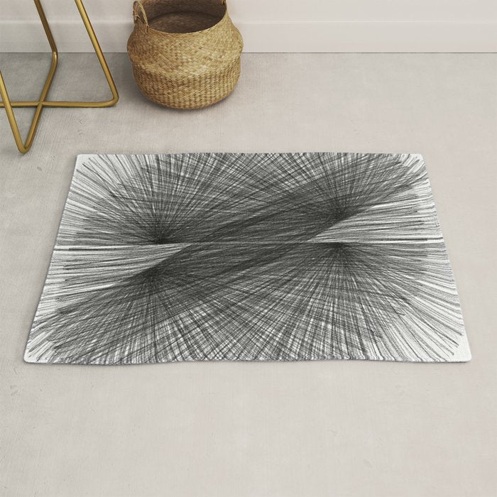 Black & White Mid Century Modern Radiating Lines Geometric Abstract Rug Gallery Image 1