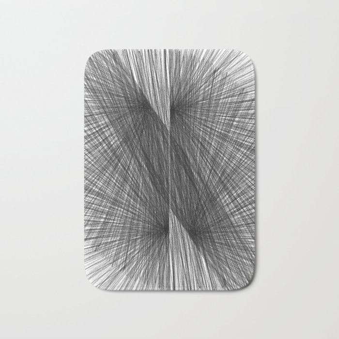 Black & White Mid Century Modern Radiating Lines Geometric Abstract Bath Mat Gallery Image 1
