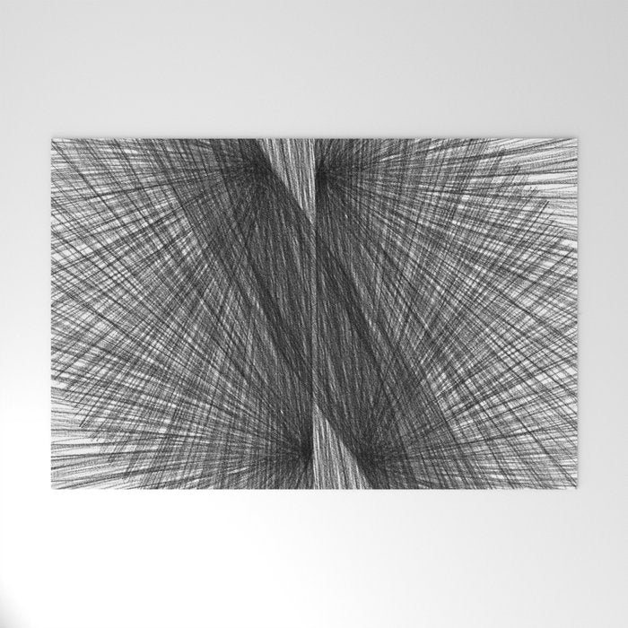 Black & White Mid Century Modern Radiating Lines Geometric Abstract Welcome Mat Gallery Image 1