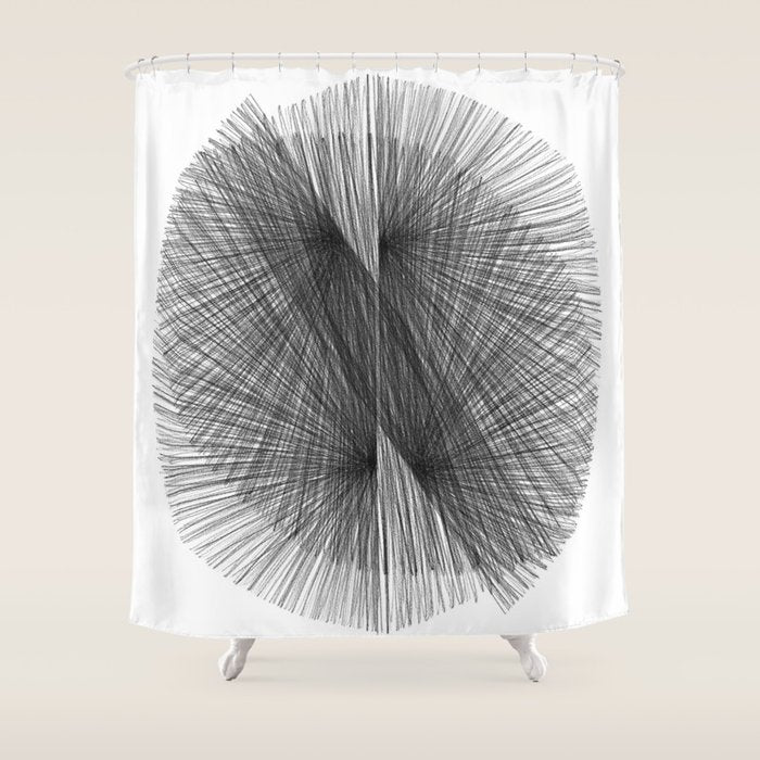 Black & White Mid Century Modern Radiating Lines Geometric Abstract Shower Curtain Gallery Image 1