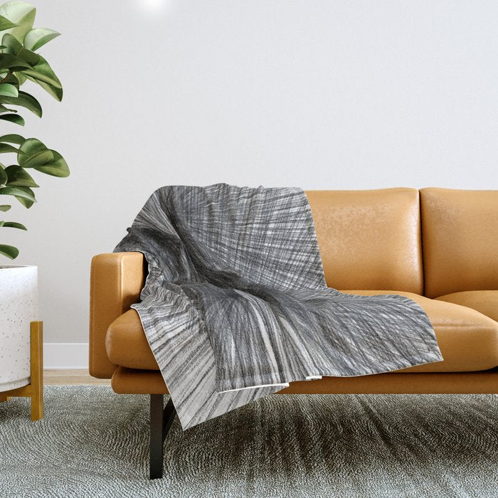 Black & White Mid Century Modern Radiating Lines Geometric Abstract Throw Blanket Gallery Image 1