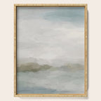 Break in the Weather III - Gray Clouds Sunrise Sage Green Blue Ocean Horizon Abstract Water Painting Serving Tray Gallery Image 1