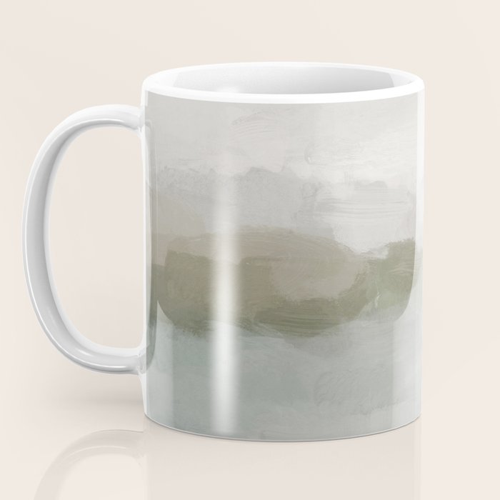 Break in the Weather III - Gray Clouds Sunrise Sage Green Blue Ocean Horizon Abstract Water Painting Coffee Mug Gallery Image 3