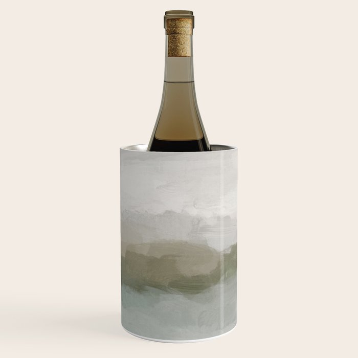 Break in the Weather III - Gray Clouds Sunrise Sage Green Blue Ocean Horizon Abstract Water Painting Wine Chiller Gallery Image 2