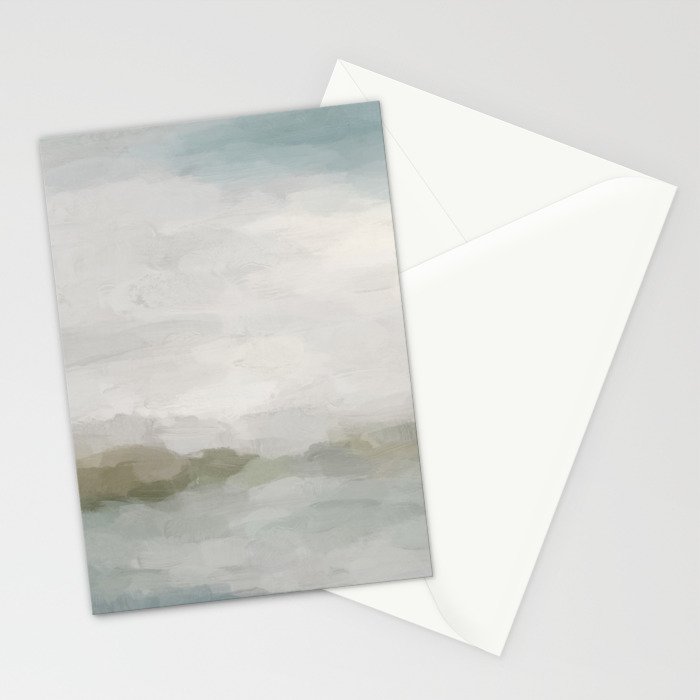 Break in the Weather III - Gray Clouds Sunrise Sage Green Blue Ocean Horizon Abstract Water Painting Stationery Card Gallery Image 2