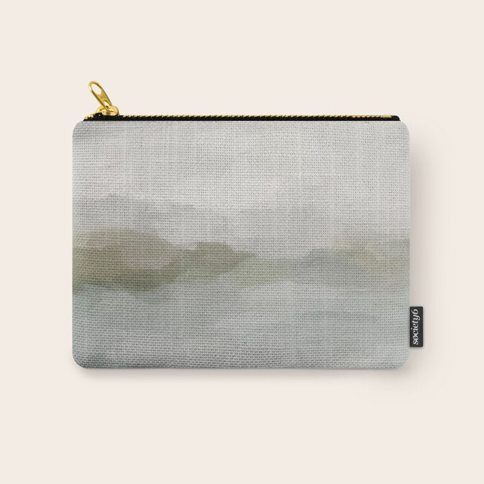 Break in the Weather III - Gray Clouds Sunrise Sage Green Blue Ocean Horizon Abstract Water Painting Carry All Pouch Gallery Image 1