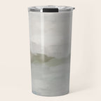 Break in the Weather III - Gray Clouds Sunrise Sage Green Blue Ocean Horizon Abstract Water Painting Travel Mug Gallery Image 1