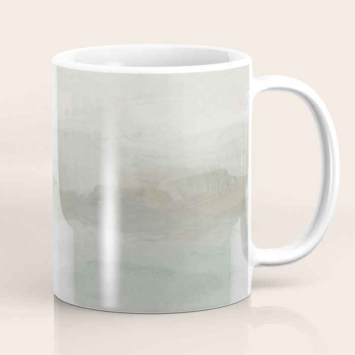 Break in the Weather III - Gray Clouds Sunrise Sage Green Blue Ocean Horizon Abstract Water Painting Coffee Mug Gallery Image 1