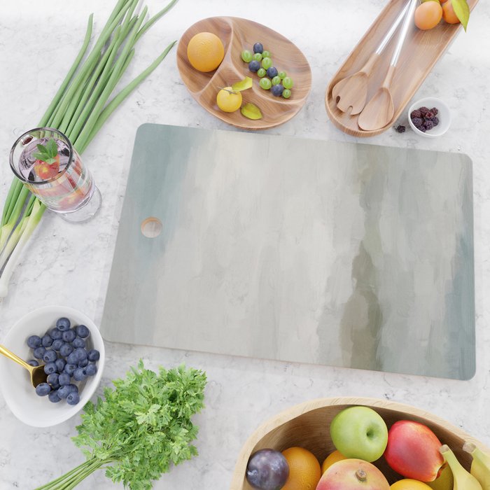 Break in the Weather III - Gray Clouds Sunrise Sage Green Blue Ocean Horizon Abstract Water Painting Cutting Board Gallery Image 2