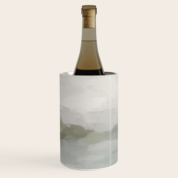 Break in the Weather III - Gray Clouds Sunrise Sage Green Blue Ocean Horizon Abstract Water Painting Wine Chiller Gallery Image 1