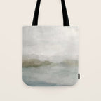 Break in the Weather III - Gray Clouds Sunrise Sage Green Blue Ocean Horizon Abstract Water Painting Tote Bag Gallery Image 1