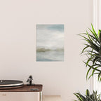 Break in the Weather III - Gray Clouds Sunrise Sage Green Blue Ocean Horizon Abstract Water Painting Poster Gallery Image 2