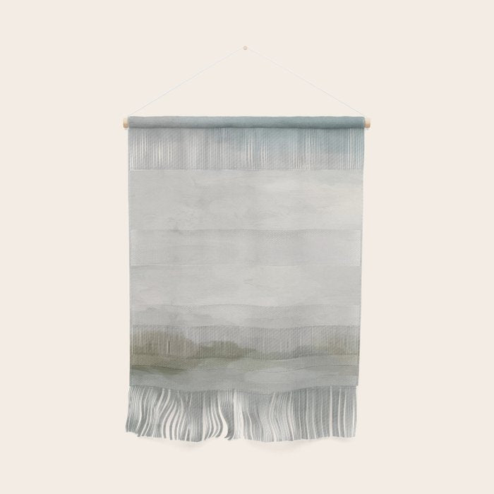 Break in the Weather III - Gray Clouds Sunrise Sage Green Blue Ocean Horizon Abstract Water Painting Wall Hanging Gallery Image 1