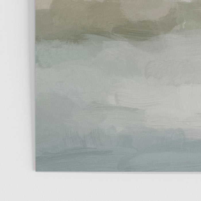 Break in the Weather III - Gray Clouds Sunrise Sage Green Blue Ocean Horizon Abstract Water Painting Poster Gallery Image 3