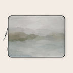 Break in the Weather III - Gray Clouds Sunrise Sage Green Blue Ocean Horizon Abstract Water Painting Laptop Sleeve Gallery Image 1