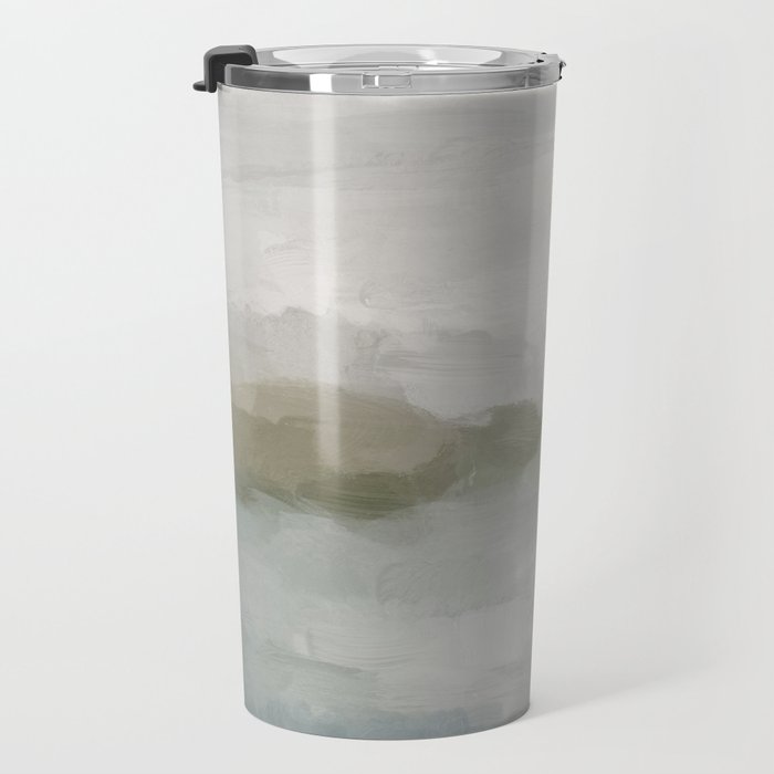 Break in the Weather III - Gray Clouds Sunrise Sage Green Blue Ocean Horizon Abstract Water Painting Travel Mug Gallery Image 3