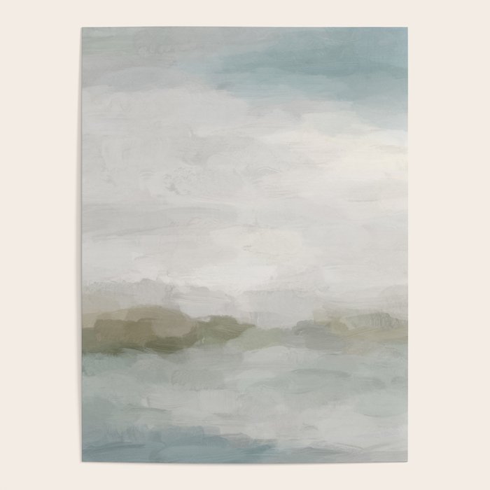 Break in the Weather III - Gray Clouds Sunrise Sage Green Blue Ocean Horizon Abstract Water Painting Poster Gallery Image 4