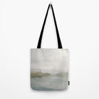 Break in the Weather III - Gray Clouds Sunrise Sage Green Blue Ocean Horizon Abstract Water Painting Tote Bag Gallery Image 2