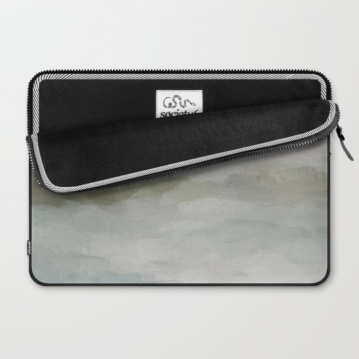 Break in the Weather III - Gray Clouds Sunrise Sage Green Blue Ocean Horizon Abstract Water Painting Laptop Sleeve Gallery Image 2