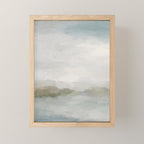 Break in the Weather III - Gray Clouds Sunrise Sage Green Blue Ocean Horizon Abstract Water Painting Mini Art Print Gallery Image 1