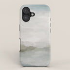 Break in the Weather III - Gray Clouds Sunrise Sage Green Blue Ocean Horizon Abstract Water Painting iPhone Case Gallery Image 1