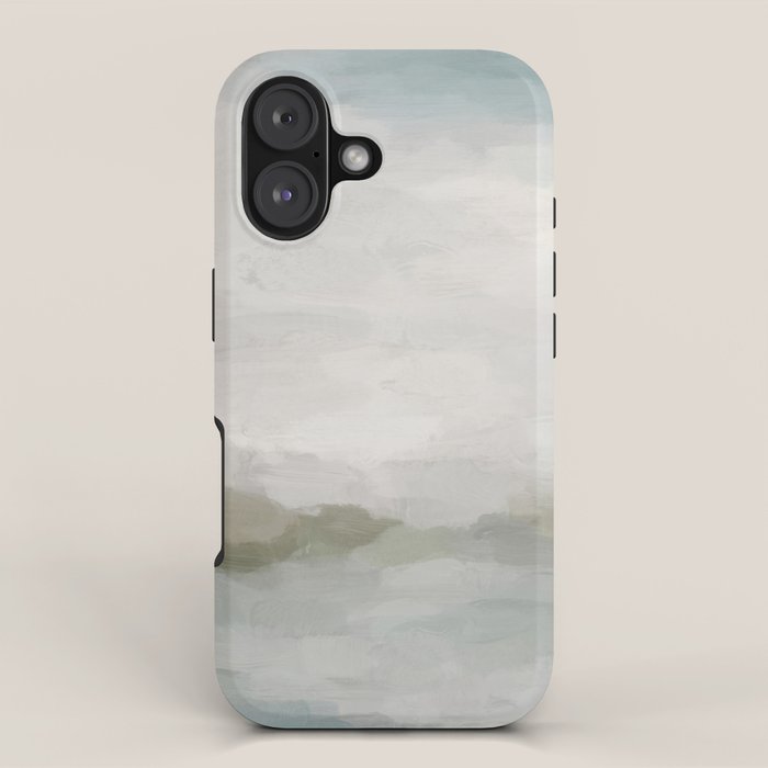 Break in the Weather III - Gray Clouds Sunrise Sage Green Blue Ocean Horizon Abstract Water Painting iPhone Case Gallery Image 1
