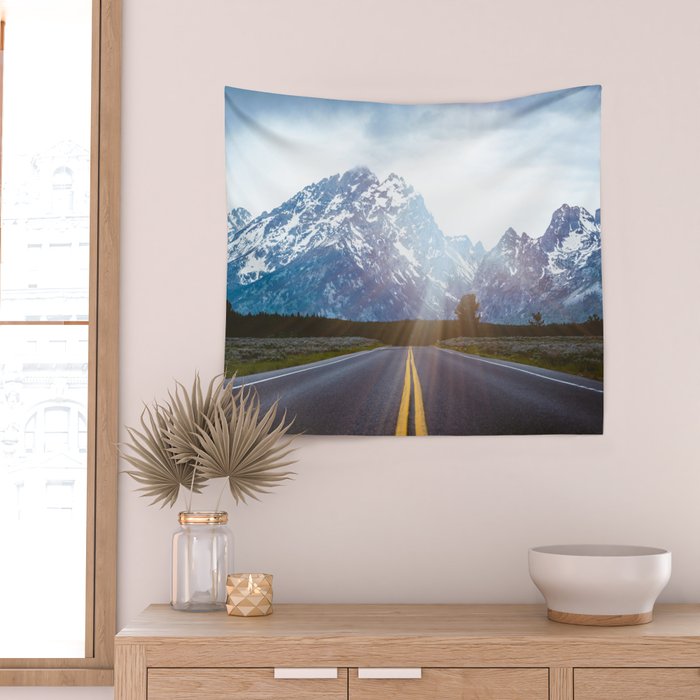 Mountain Road - Grand Tetons Nature Landscape Photography Wall Tapestry Gallery Image 2
