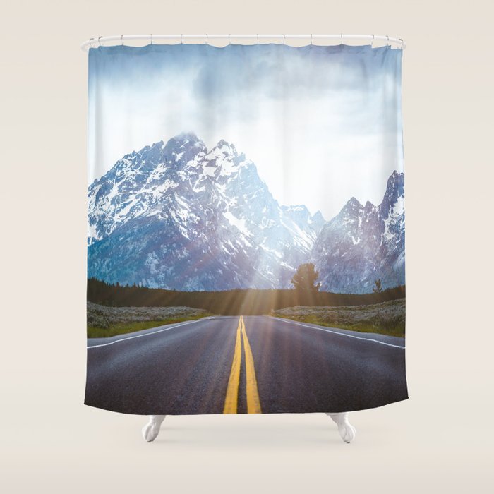 Mountain Road - Grand Tetons Nature Landscape Photography Shower Curtain Gallery Image 1