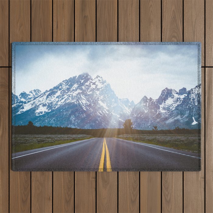 Mountain Road - Grand Tetons Nature Landscape Photography Outdoor Rug Gallery Image 1
