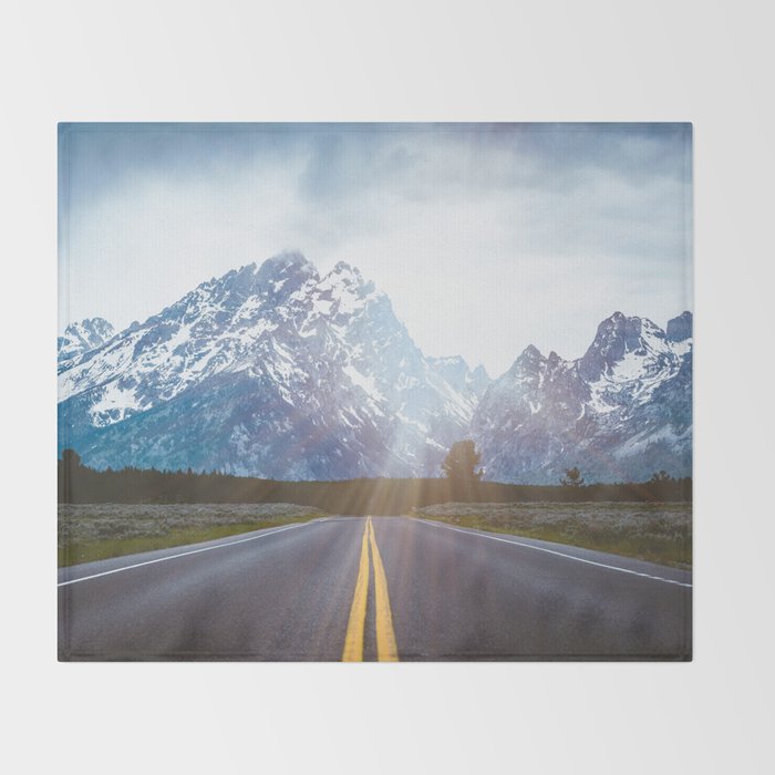 Mountain Road - Grand Tetons Nature Landscape Photography Throw Blanket Gallery Image 2